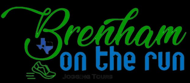 Logo for Brenham on the Run Jogging Tours featuring a stylized text design with a running shoe and Texas shape.